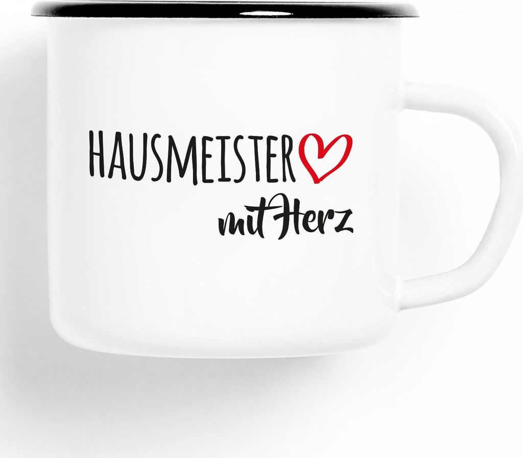 Huuraa Emaille Tasse Hausmeister Geschenk Kaffeebecher Vintage 300ml Hausmeister Präsent