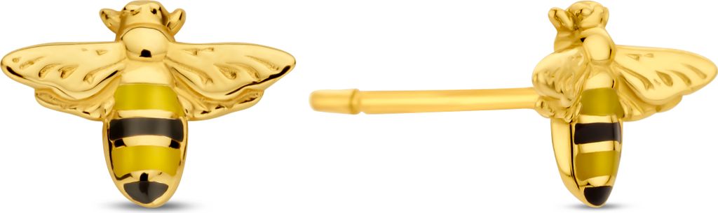 Neu Bling 9NBG-0742 Gold Ohrstecker Biene - Ohrringe - Biene - 5,7x7,8mm - Emaille - Ohrstecker - 14 Karat - Gold