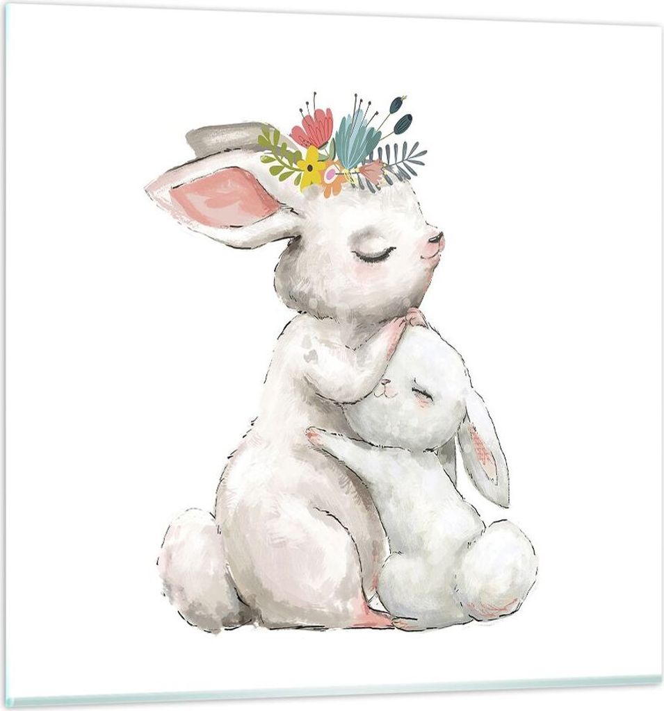Bilder auf glas - Einteilig - Kaninchen Hase Kinder - 40x40cm - Glasbilder - Wandbilder - Bilder - zum Aufhängen bereit - Wanddekoration aus Glas ...