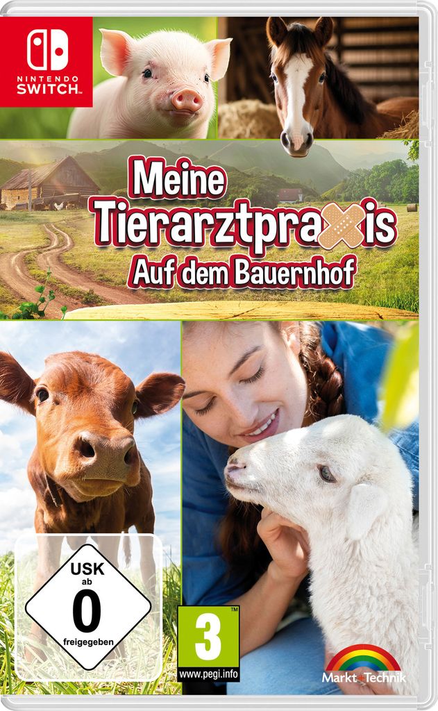 A collage of farm animals and a person, likely for a video game cover.