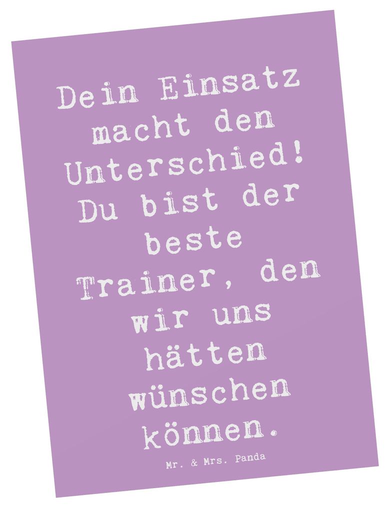 Mr. & Mrs. Panda Postkarte Spruch Trainer Unterschied - Lavendeltraum - Geschenk, Grußkarte, Bedanken, Postkarten, Ansichtskarte, Danke, positive ...