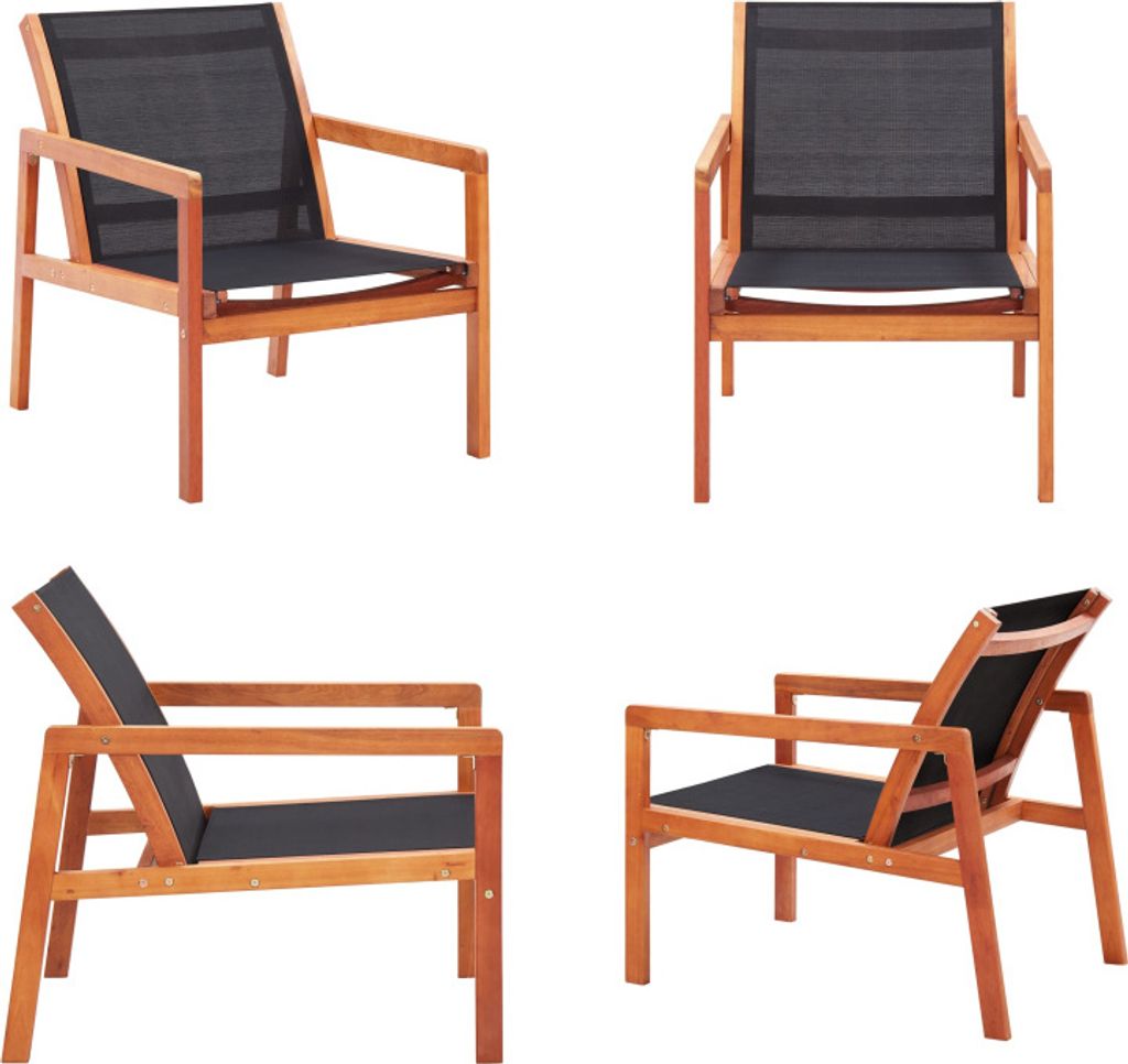 vidaXL Garten Loungestuhl Schwarz Eukalyptus Massivholz und Textilene - Gartenstuhl - Gartenstühle - Stuhl - Stühle