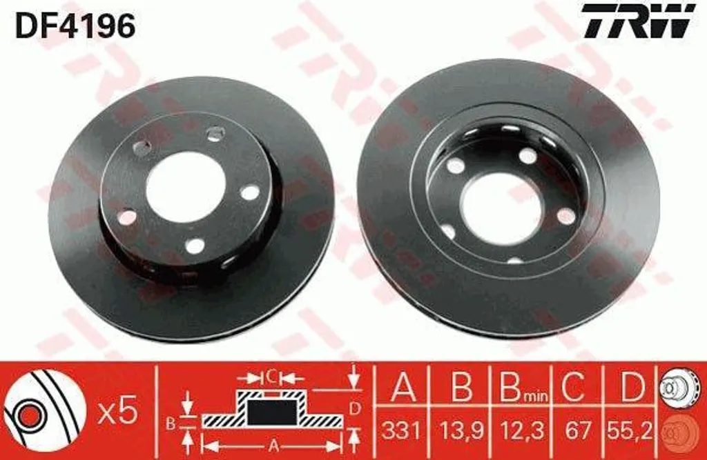 Disque de frein TRW DF4196 OE A1634230212 pour Mercedes Classe M W163