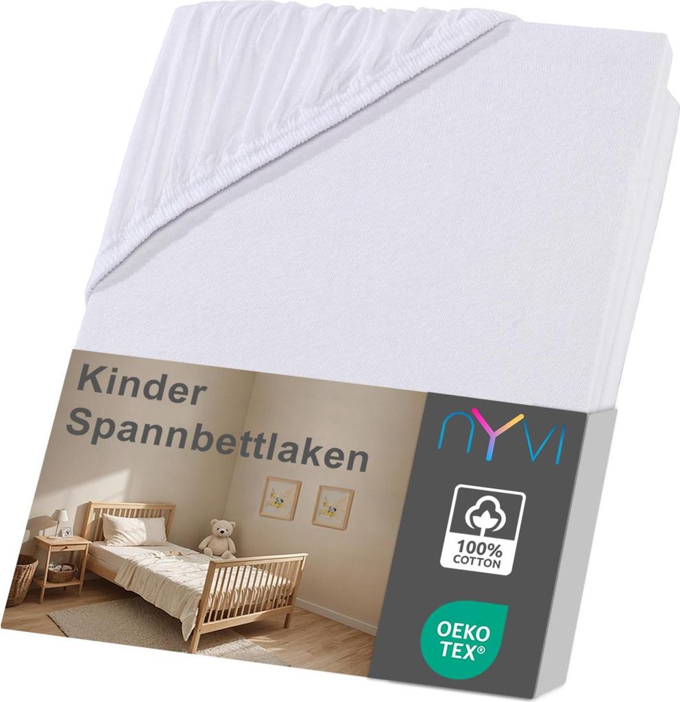 NYVI Kinder Spannbettlaken Junior 70x140 cm weiß für Kinderbettmatratzen bis 12cm Höhe - Weich & Anschmiegsam, Rundumgummizug, Bügelfrei