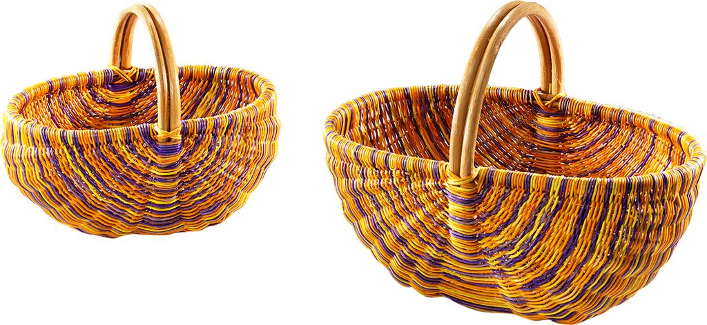 Kobolo Rattankorb Einkaufskorb geflochten Set - zwei Größen - Orange - Rattan