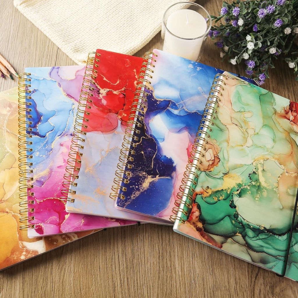 4er-Pack A5 Hardcover Notizbücher mit Spiralbindung, 80 Blätter College-Linienpapier für Arbeit und Schule