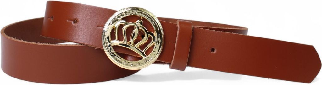 FRONHOFER Damen Ledergürtel 3 cm, runde Gürtelschnalle Krone gold, echt Leder