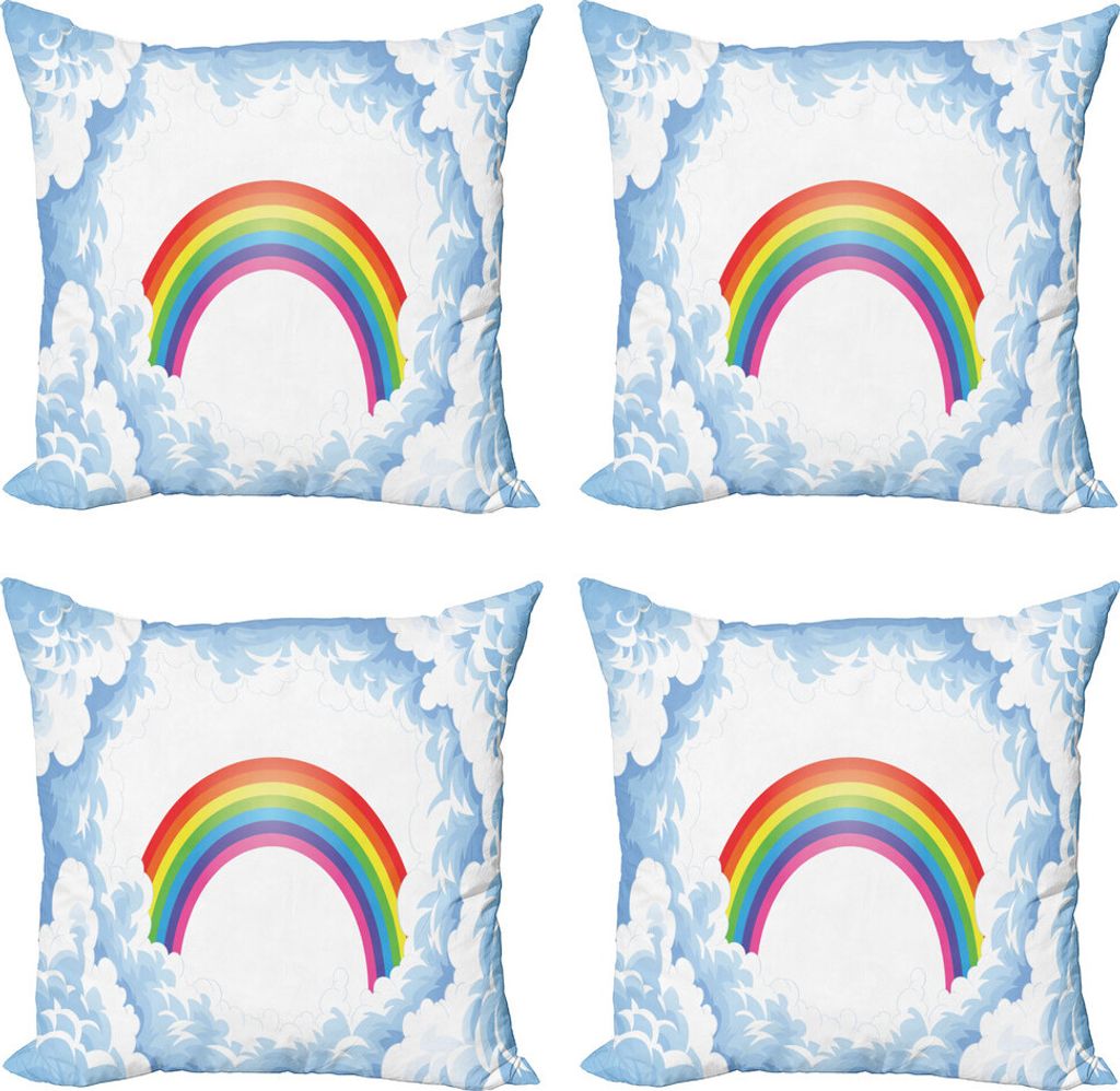 ABAKUHAUS Karikatur Kissenbezug Set (4 Stück), Regenbogen Fluffy Clouds, Moderner Doppelseitiger Digitaldruck, 60 cm x 60 cm, Baby-Blau Gelb