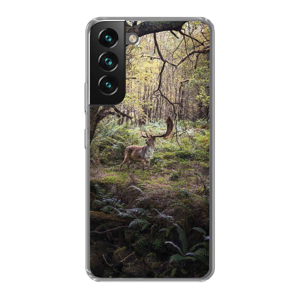 MuchoWow Handyhülle Schutzhülle Hülle für Samsung Galaxy S22 Waldtier - Hirsch - Sonne Silikon Softcase Handy Hülle - Mobiltelefonhülle