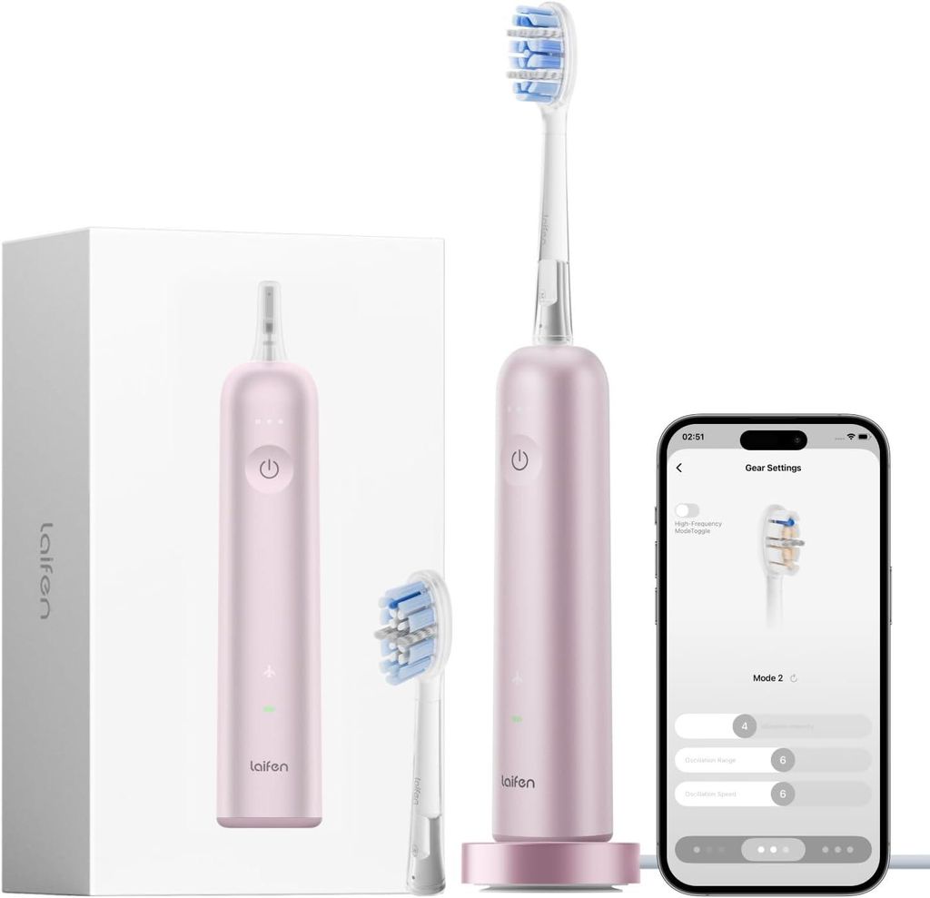 Laifen Wave Pro Elektrische Schallzahnbürste mit 66.000 Vibrationen, App-Steuerung, Drucksensor und 70 Tage Akku