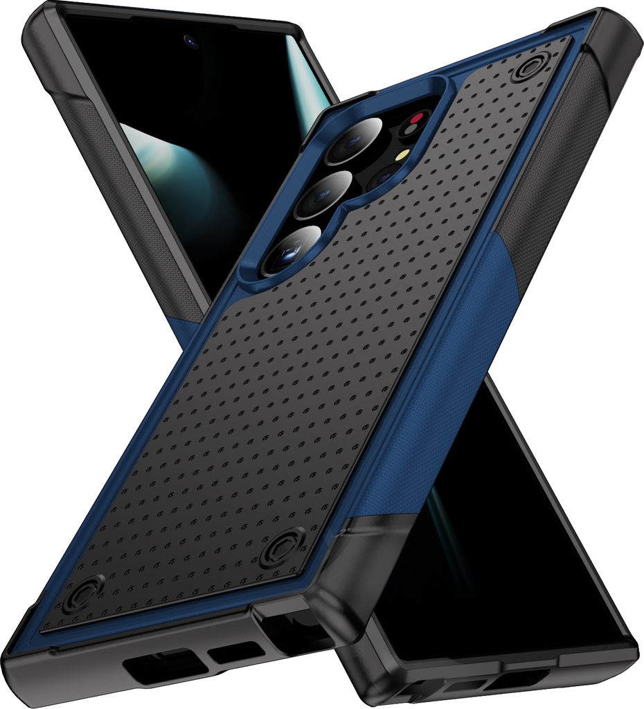 Hülle Für Samsung Galaxy S24 Ultra Militärqualität Stoßfest Hybrid 2 in 1 Hart PC Weich TPU Handyhülle Blau Schwarz