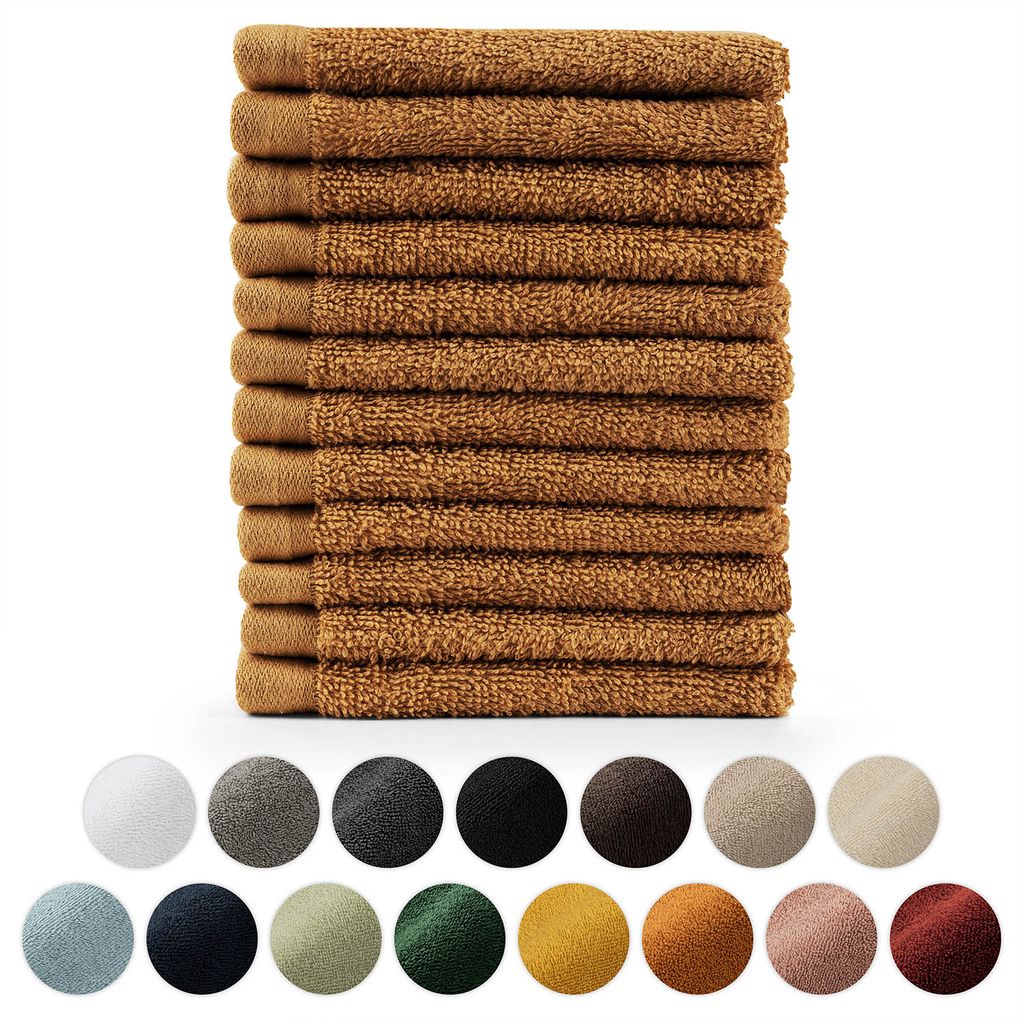 Blumtal Premium Frottier Handtücher Set mit Aufhängschlaufen - Baumwolle , weich, saugstark - 12x Gästehandtücher (30x30 cm), Pumpkin Spice (Br...