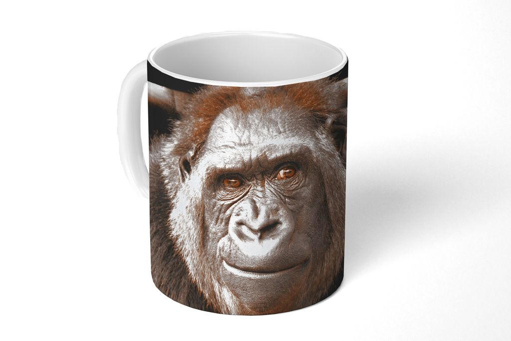 KitchenYeah Tasse Kaffeetasse Kaffeebecher 350 ml Affe - Schottisches Hochlandrind - Gorilla Teetasse - Fototasse - Becher - Keramikbecher - Teeb...