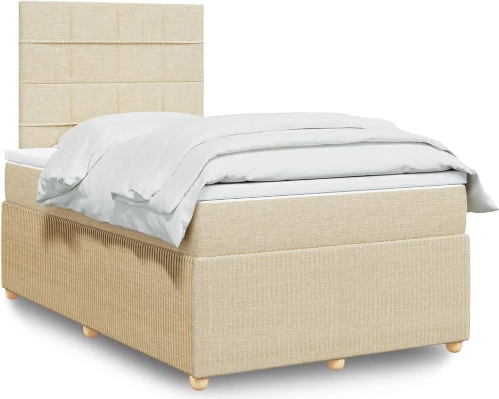 Möbel Boxspringbett mit Matratze Creme 120x190 cm Stoff - Klassische Betten 3292000