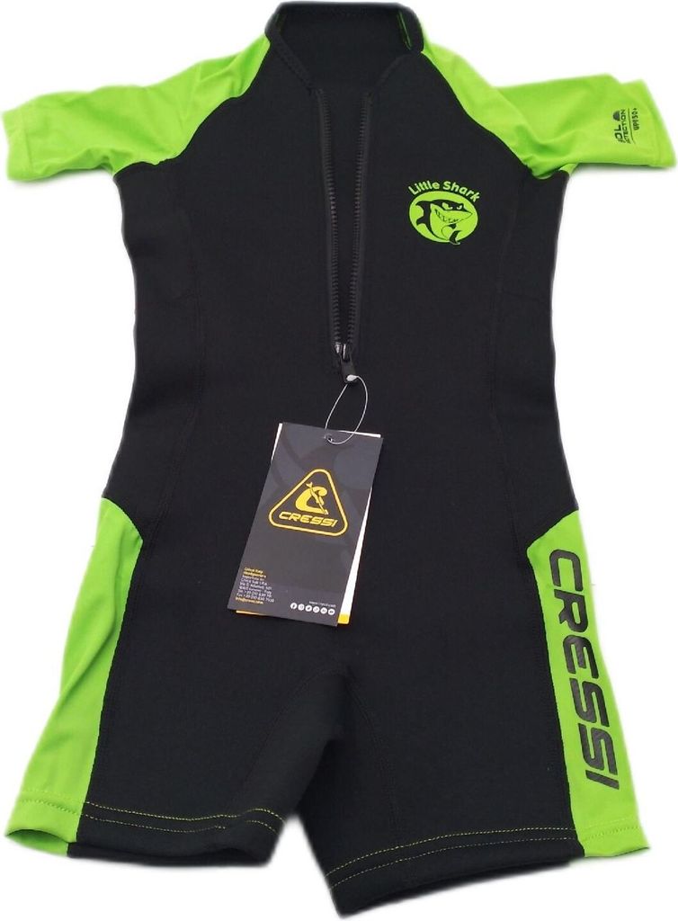 Cressi Little Shark Jr Shorty 2mm Kurzarm Neoprenanzug Kinder | SchwarzLime 34 | Wassersport Tauchen Surfing
