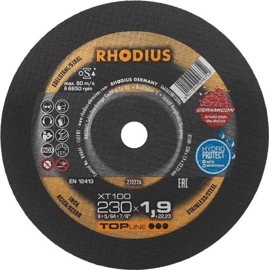 RHODIUS TOPline XT100 EXTENDED Extradünne Trennscheibe 230 x 1,9 x 22,23 mm 25 Stk