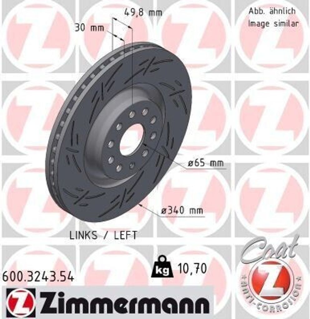 ZIMMERMANN Bremsscheibe Vorne Links für VW Golf VII Schrägheck (5G1, BQ1, BE1, BE2) 340mm 600.3243.54