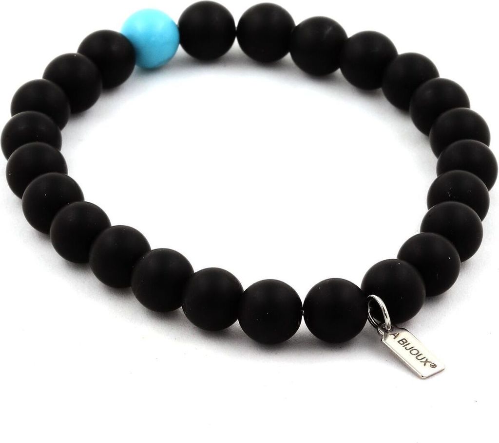 Mattes schwarzes Onyx + Türkis Perlenarmband 8 mm