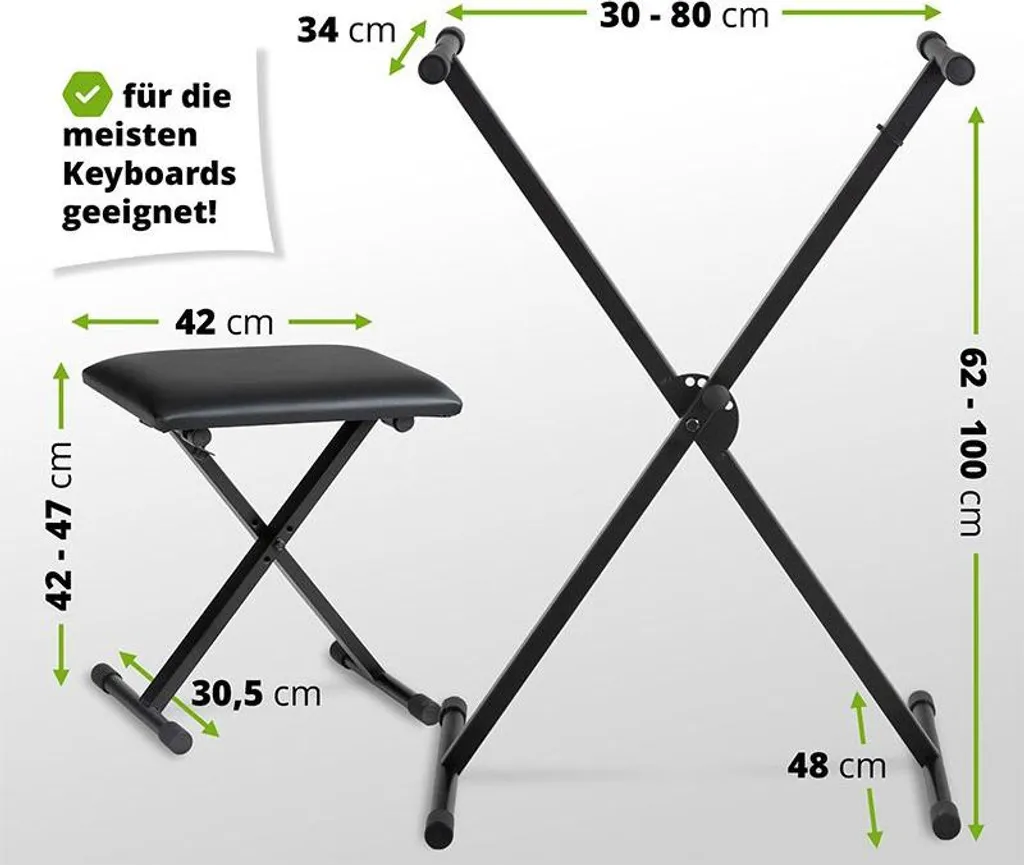 Support clavier et banc Cantabile noir modulable avec assise confort - 2