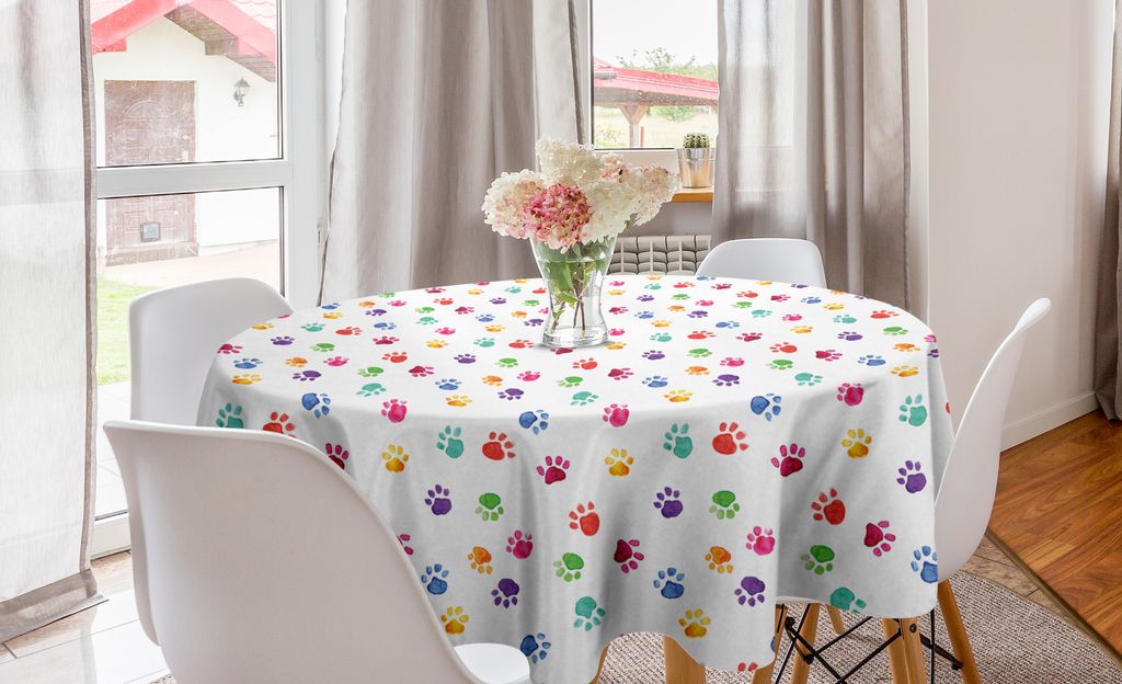 ABAKUHAUS Bunt Runde Tischdecke, Tierabdrücke, Kreis Tischdecke Abdeckung für Esszimmer Küche Dekoration, 150 cm, Mehrfarbig