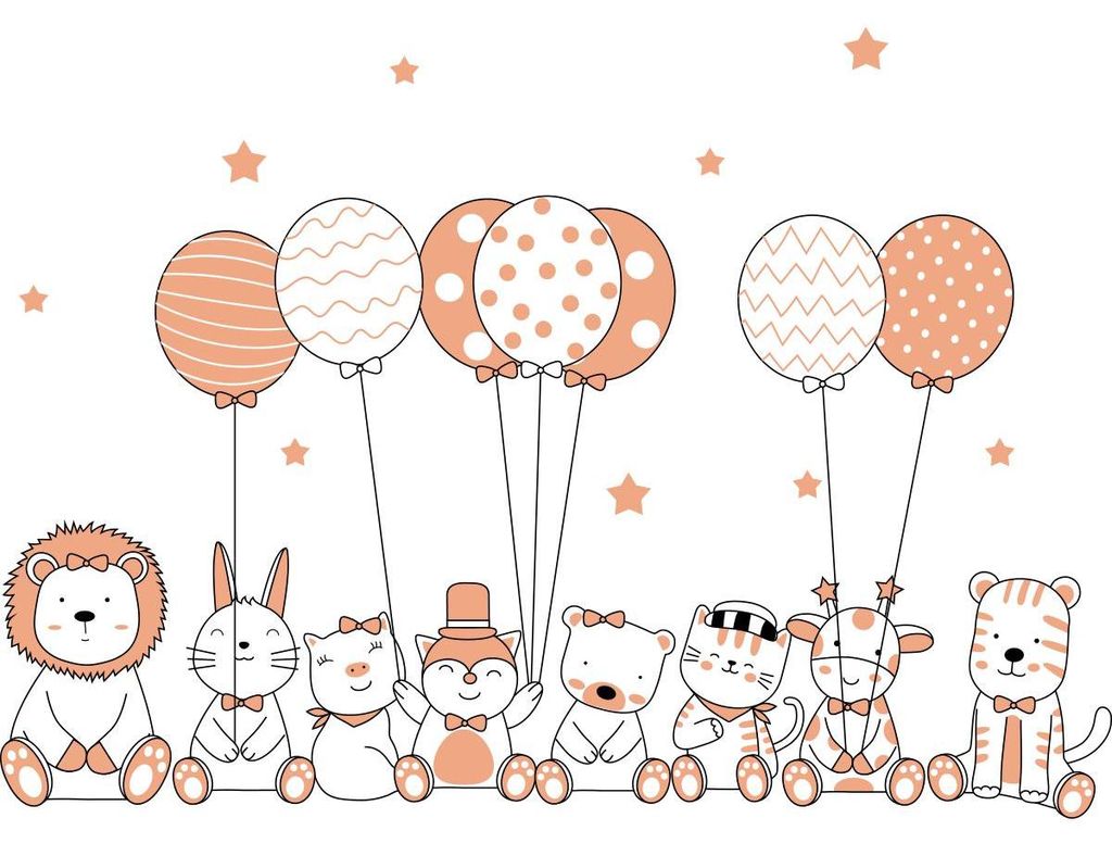 Wandtattoos – Akrobatische Tiere und fantastische Ballons – Selbstklebende Aufkleber – 105 x 70 cm