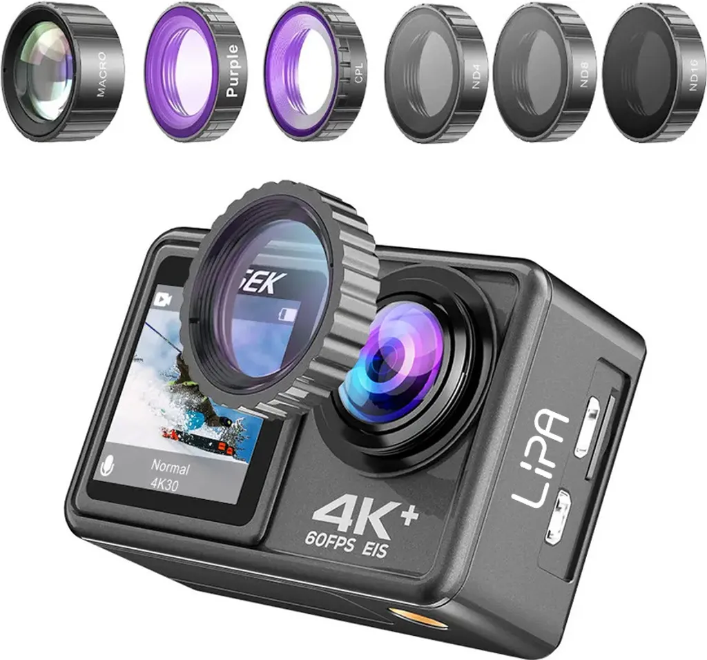 Action Cam 4K Étanche Lipa AT-S81ER - 5 Filtres Pour Vidéos Subaquatiques