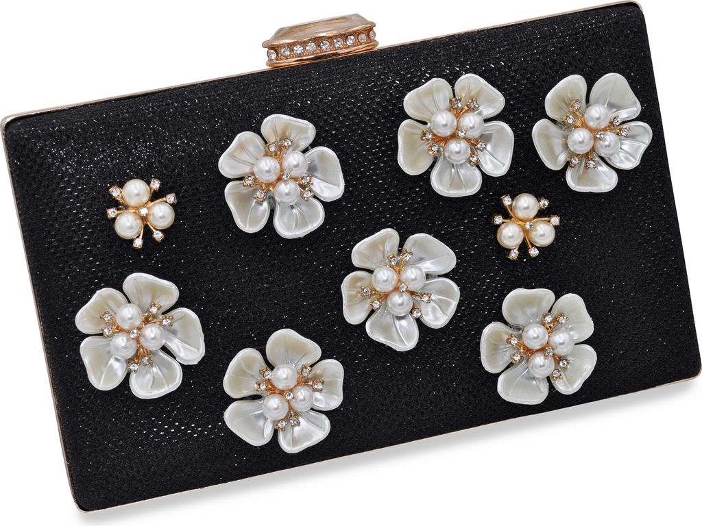 Steuer Modeschmuck Abendtasche Metall 20,0cm schwarz Glasstein weiß 445000004