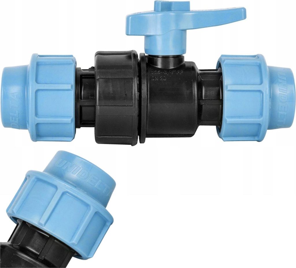 Guľový kohút Unidelta PP so svorkou na oboch stranách 40 mm Obrázok produktu 