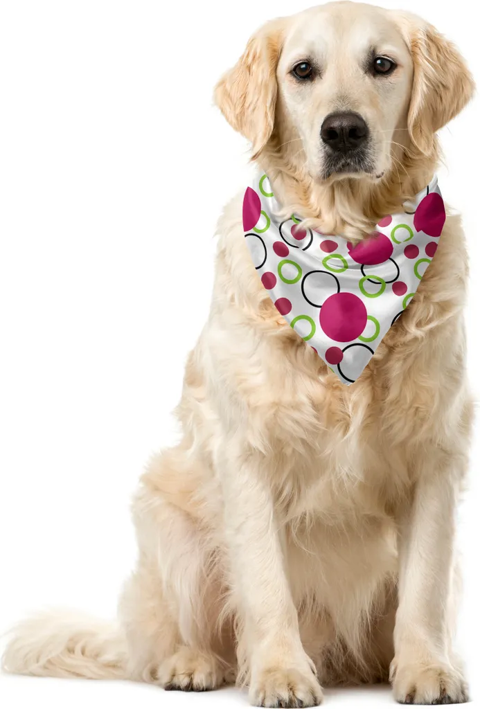 ABAKUHAUS Bandana rosa e verde per animali domestici, cerchi e pois, 40x40 cm, rosa scuro, verde, nero