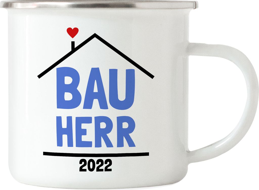 Bauherr 2022 Emaille Tasse Hausbau Richtfest Häuslebauer Produktbild 
