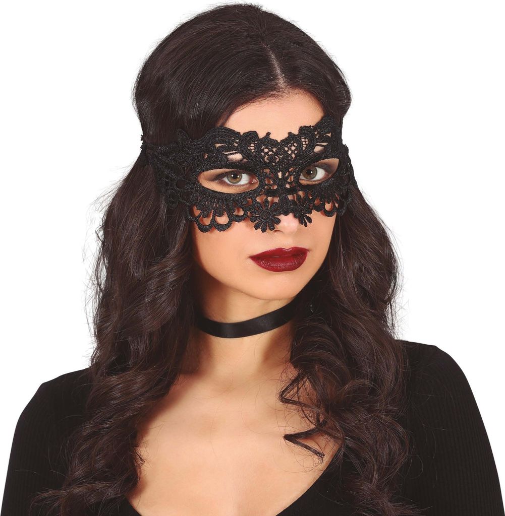 Schwarze Karnevals-Augenmaske aus venezianischer Spitze Produktbild 