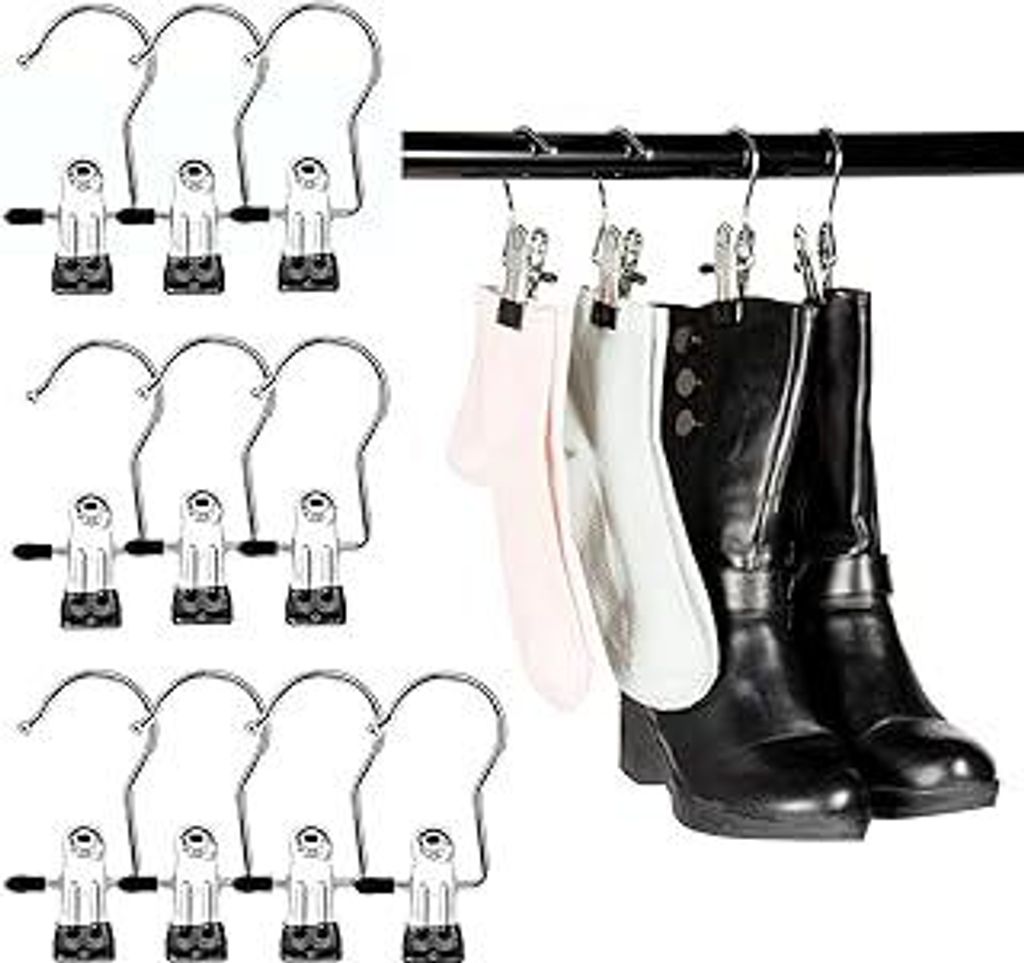 10er Wäscheklammern Edelstahl Klammern Metall Klemmhaken Rutschfest Clips Kleiderbügel Klammer 360° Drehbarer Haken Metallklammern Hosenbügel K...