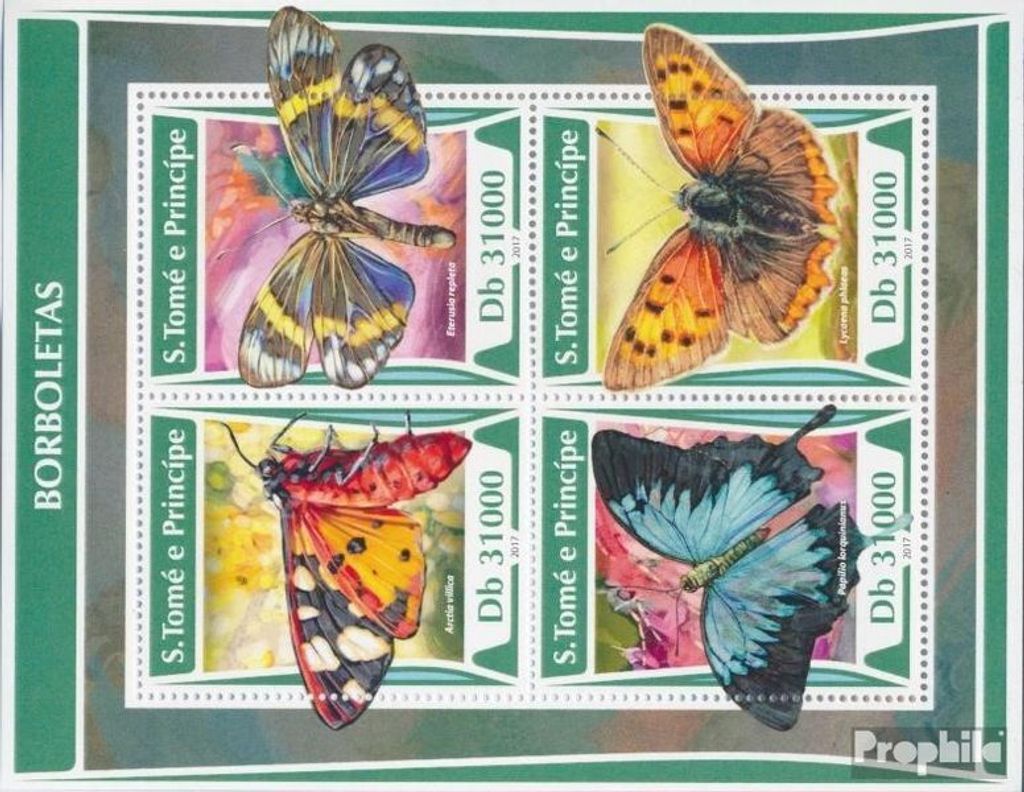 Briefmarken Sao Tome e Principe 2017 Mi 7224-7227 Kleinbogen (kompl. Ausgabe) postfrisch Schmetterlinge