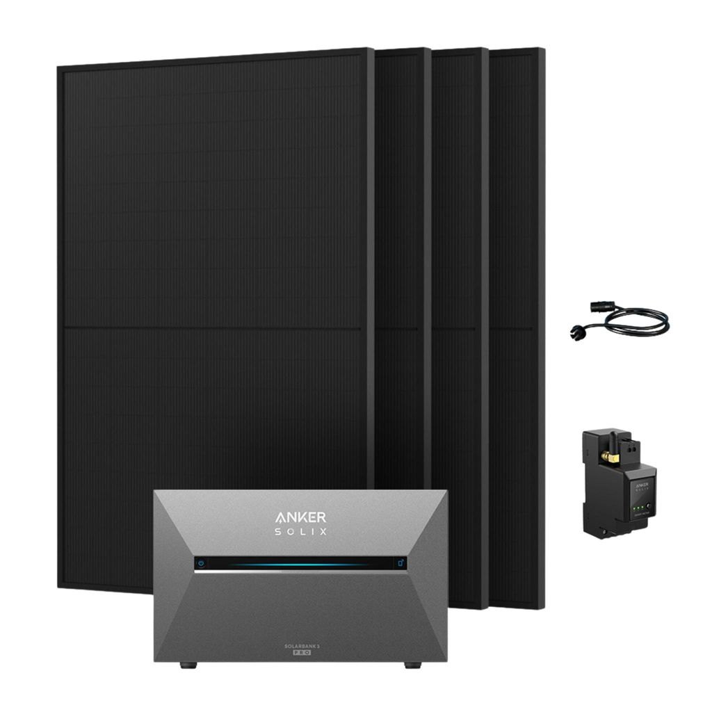 Powerness Balkonkraftwerk mit Speicher, Anker SOLIX Solarbank 3 E2700 Pro Speicher mit 4x 500W Bifaziale Solarmodule (2000W) & Anker Smart Meter