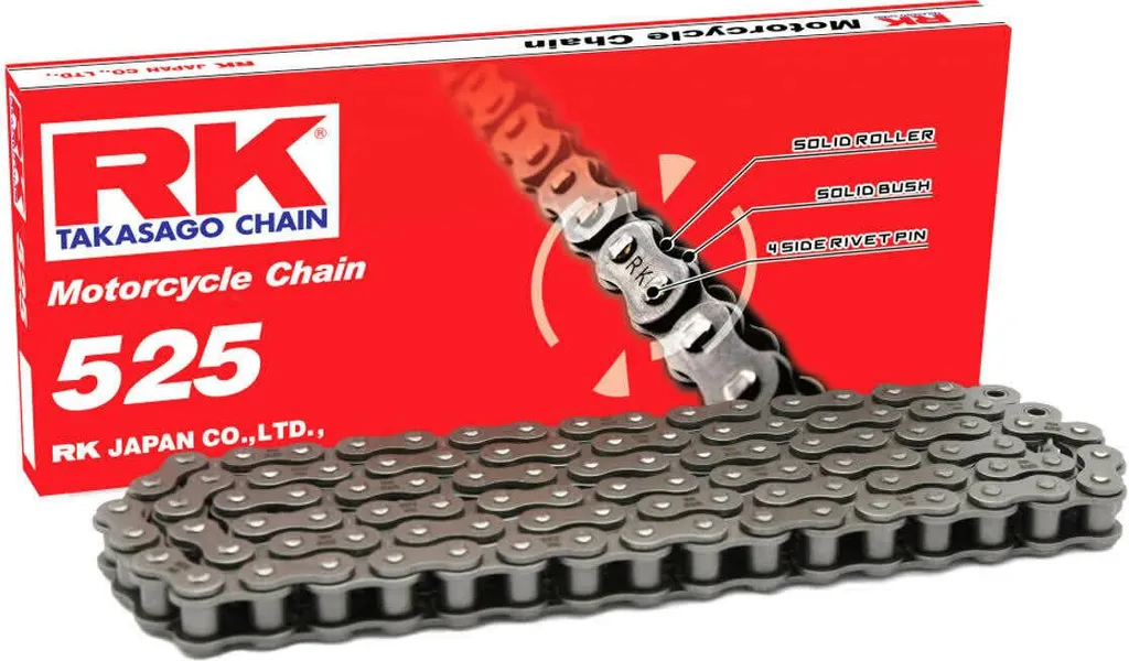 Kit chaîne de transmission moto RK 525 standard 108 maillons gris