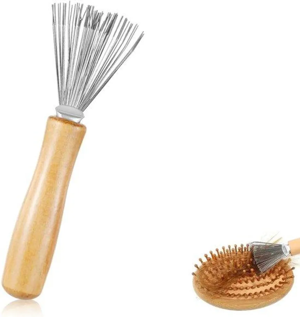 Nettoyeur de brosse à cheveux manche bois ergonomique dents acier