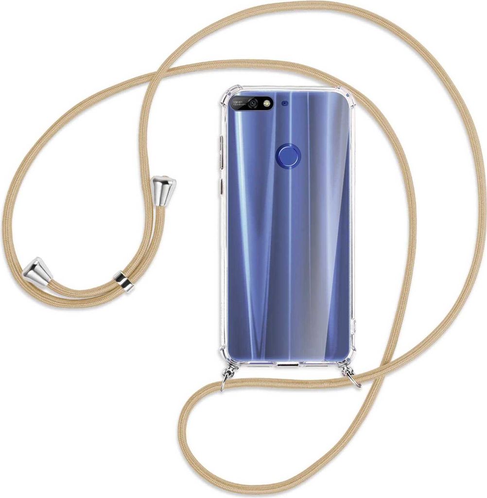 Handykette Backcover-Schutzhülle mit Band (Metall silberfarben) für Huawei Y7 (Prime) 2018 / Honor 7C - caramel