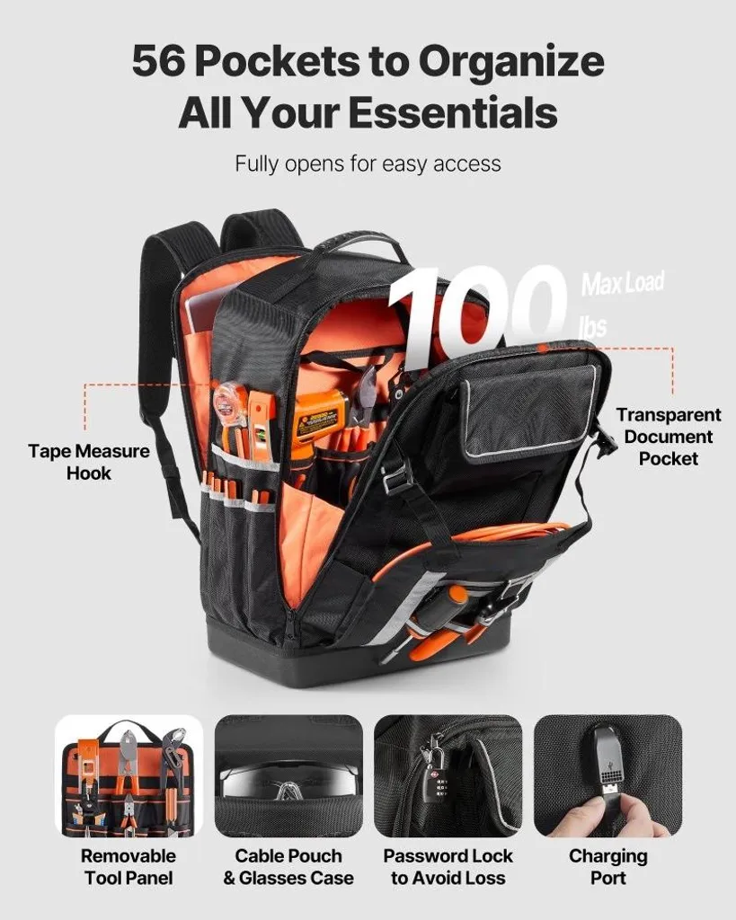 Sacoche à outils Backpack grand volume imperméable avec base rigide