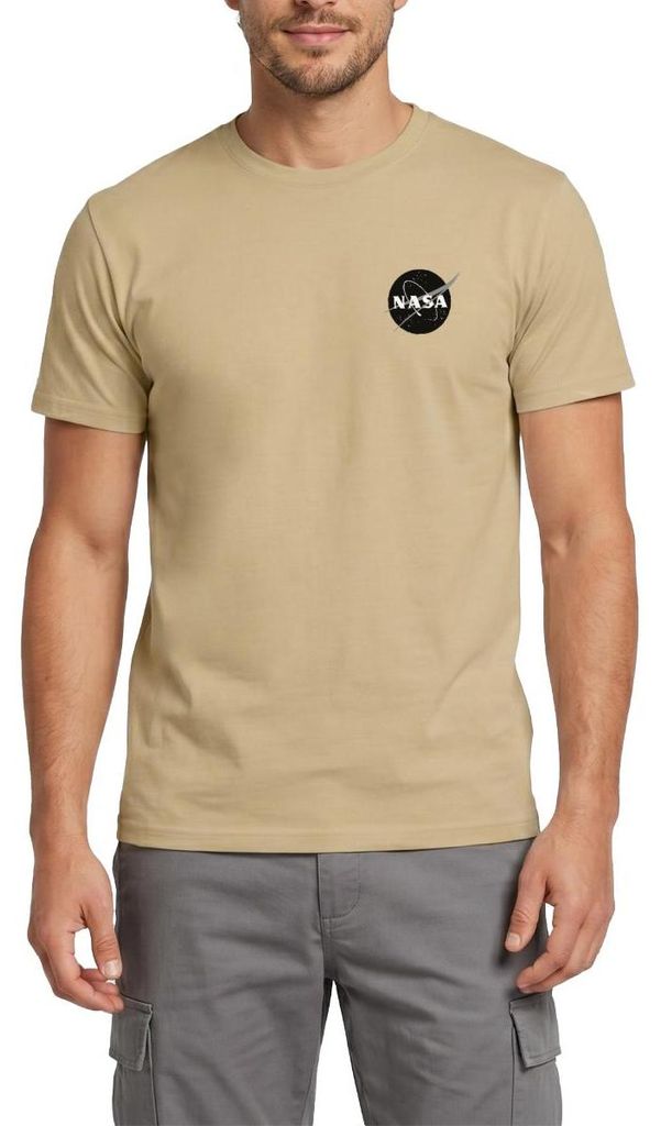 Spreadshirt NASA Klassisches Brustogo In Schwarz-Weiß Männer T-Shirt, S, Sandbeige