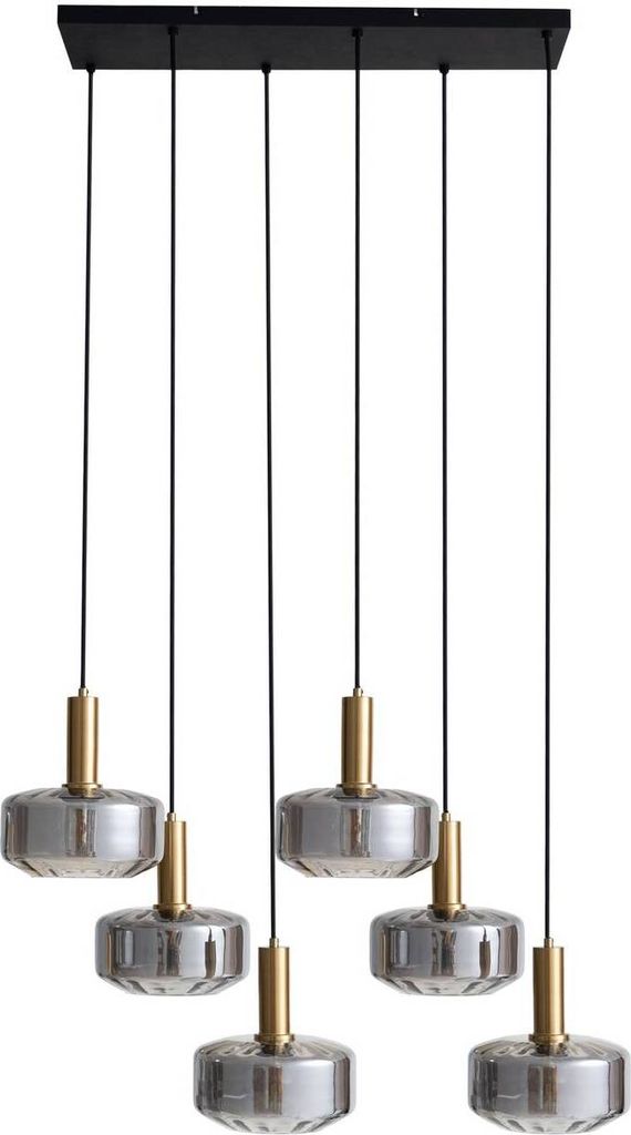 Lindby Hängeleuchte Hildur, 6-flg., Ø 22 cm, rauchgrau, Glas