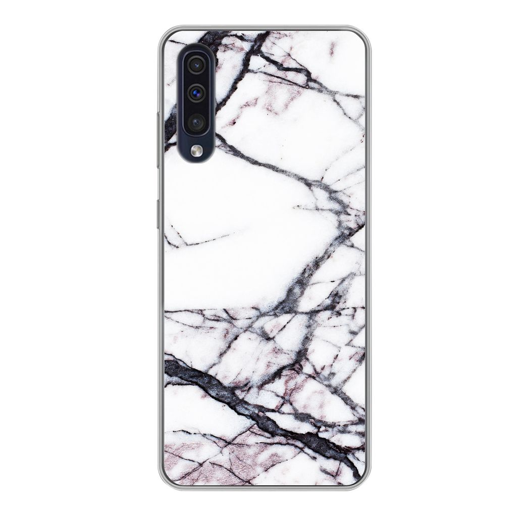 MuchoWow Handyhülle Schutzhülle Hülle für Samsung Galaxy A50 Marmor - Weiß - Stein Silikon Softcase Handy Hülle - Mobiltelefonhülle