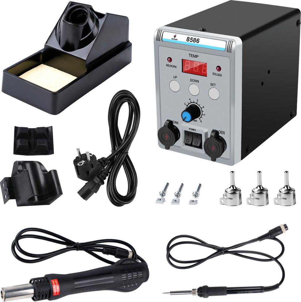 2-in-1 Lötstation 8586 mit digitalem Display – Heißluft-Lötpistole & Lötkolben-Set, 220V, temperaturverstellbar, 700W