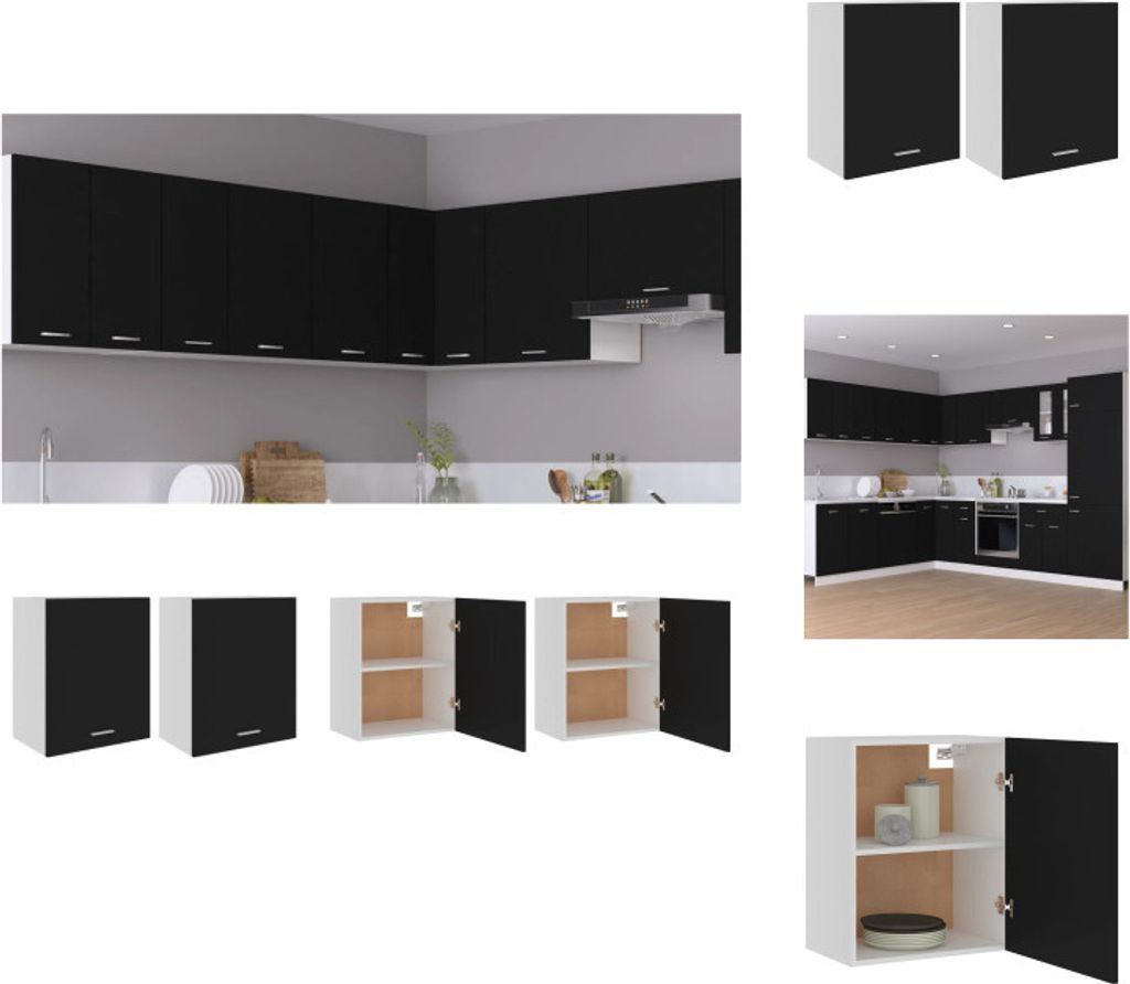vidaXL Hängeschränke 2 Stk. Schwarz 50x31x60 cm Holzwerkstoff - Küchenschränke