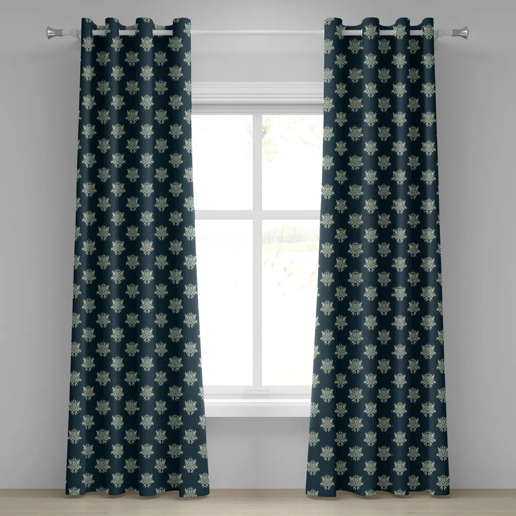 Rideau victorien bleu et vert 280x175 cm avec motifs arabesques chic