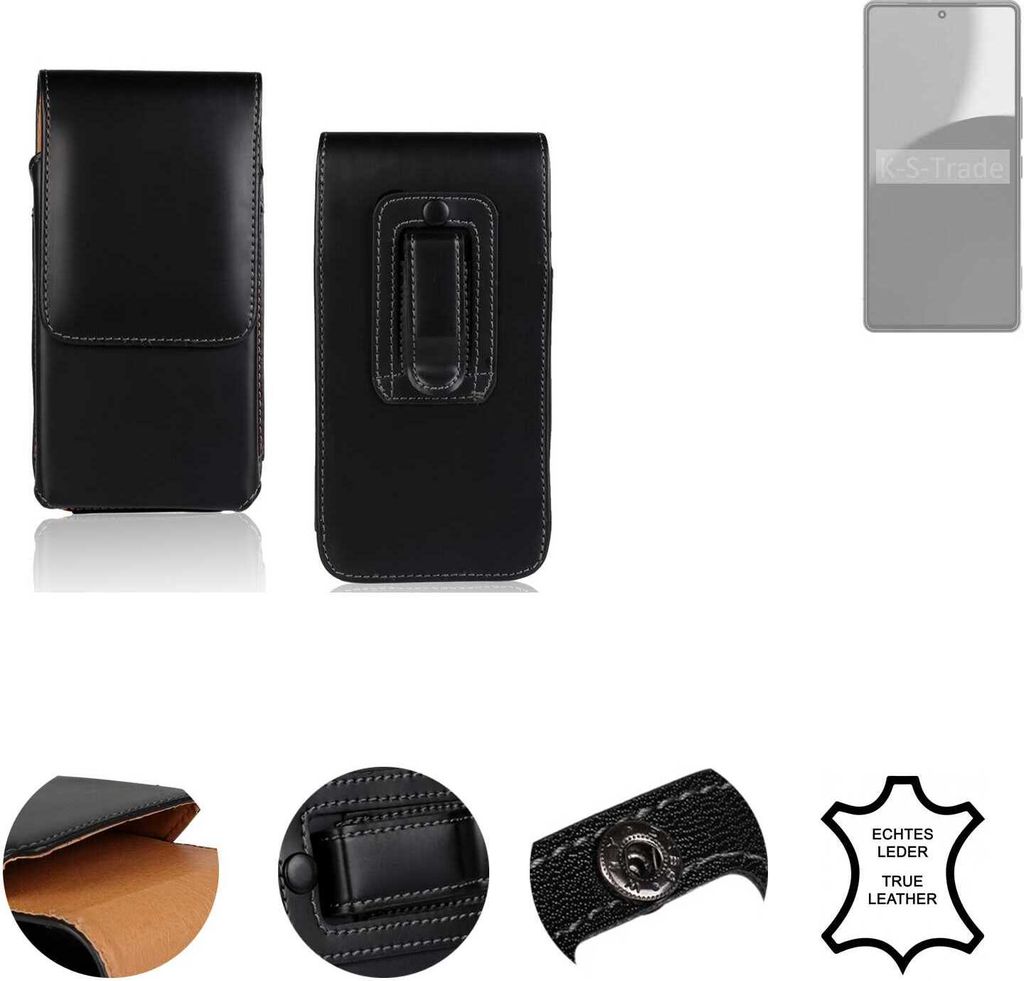 K-S-Trade Holster Gürteltasche Handy Hülle Schutzhülle kompatibel mit Sharp Aquos R9 Pro Handyhülle Leder schwarz, 1x