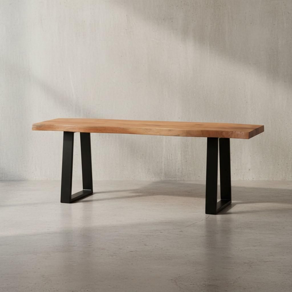 Garderobenbank 120x40x45,5 cm Akazie Massivholz / Metall mit Baumkante, Sitzbank Flur Holzbank Massiv ohne Lehne, Flurbank Modern Eingangsbereich K...