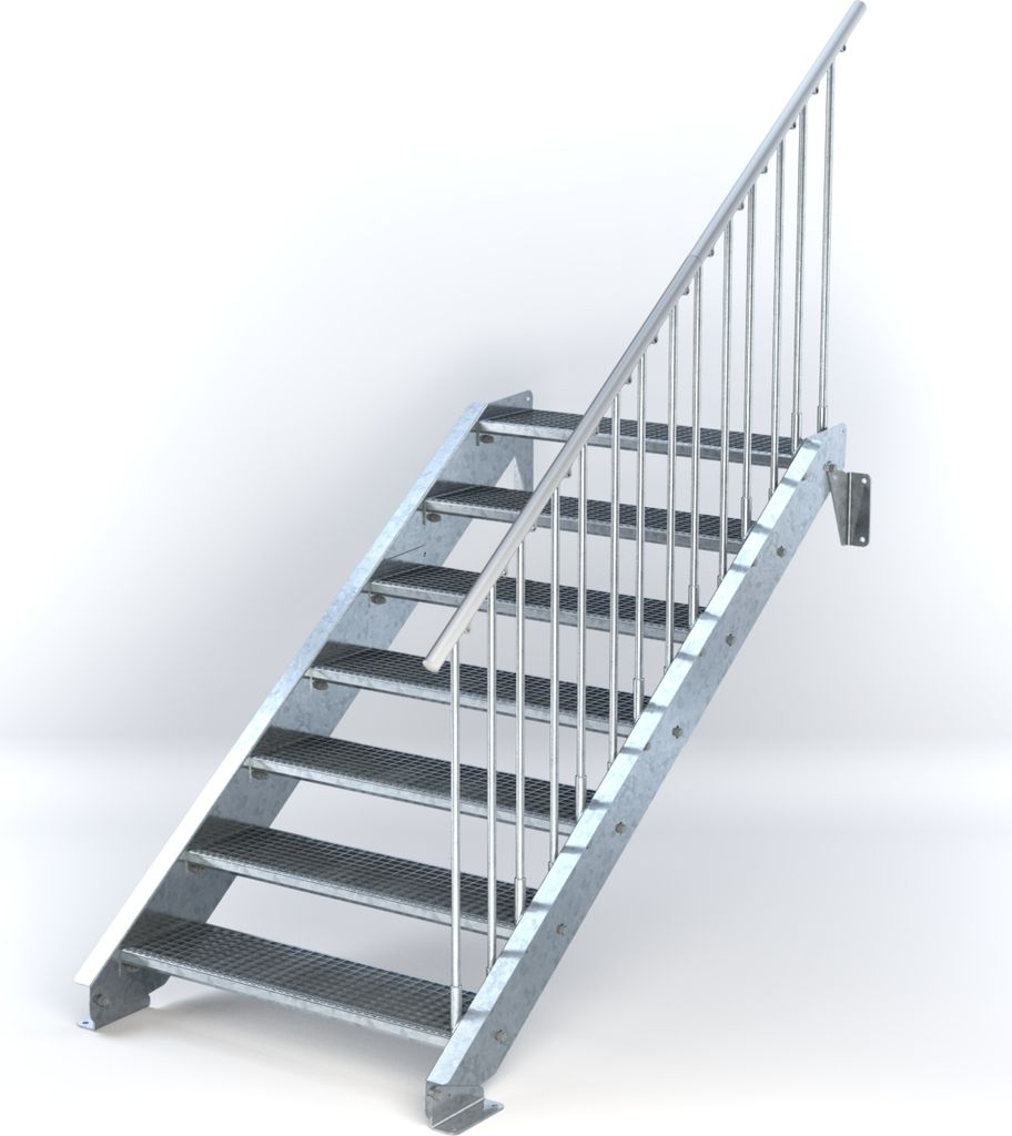 Stahltreppe 7 Stufen bis Höhe 140 cm, Laufbreite : 100 cm Geländer rechts ST 1 (31 / 31 mm)