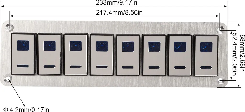 Panneau d'interrupteurs à bascule 8 gangs 12-24V étanche avec LED bleue
