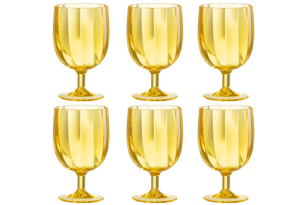 Verres à Vin en Plastique Jaune de 35cl, Pack de 6 Pièces Design J-Line