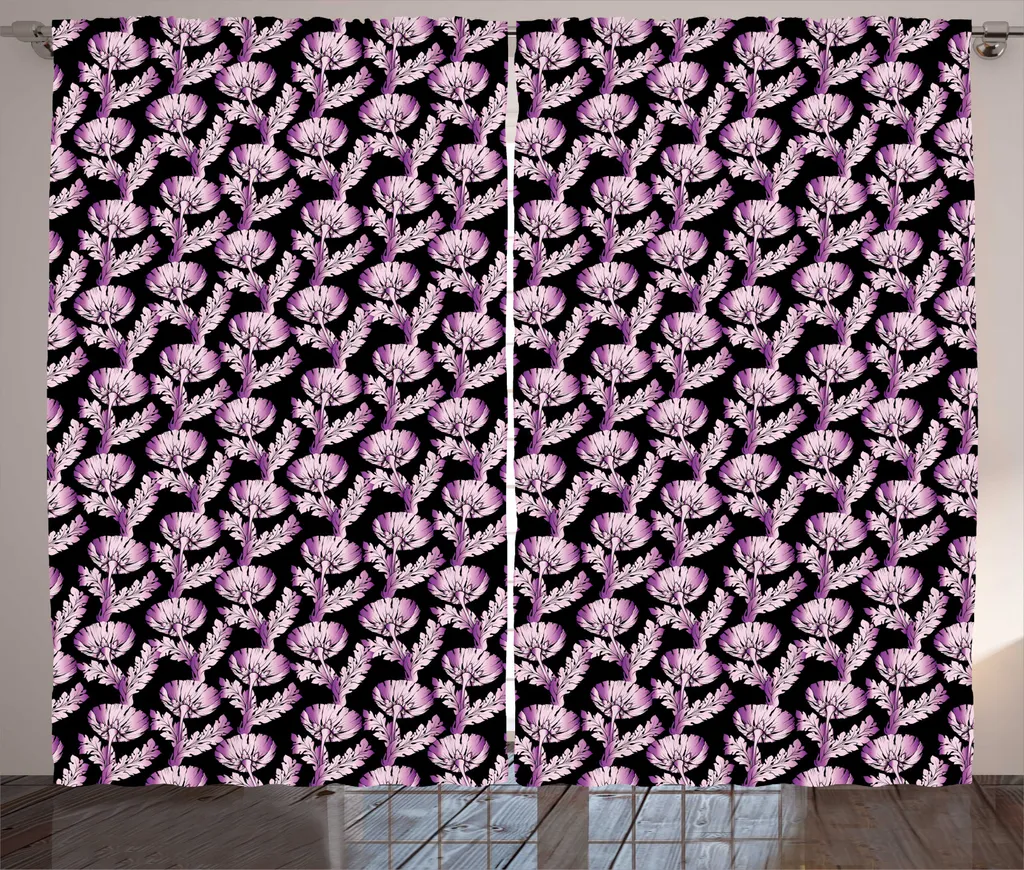 Rideaux de salon universels à fleurs style rétro 280 x 225 cm fuchsia